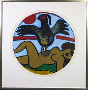 Corneille - Zeefdruk, Tete pensive - Ingelijst verkocht voor € 200!