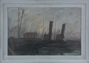 Willem van Dort - Olieverf op doek, Avondstemming aan de Maas - Ingelijst kaufen? Bieten Sie von 80!