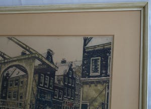 Cornelis Brandenburg - Ets, Groenburgwal Amsterdam in de winter – in originele lijst - groot kopen? Bied vanaf 100!