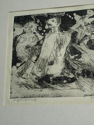 Jan Sierhuis - Ingelijste ets , Familie aan het strand - 1962 kopen? Bied vanaf 50!