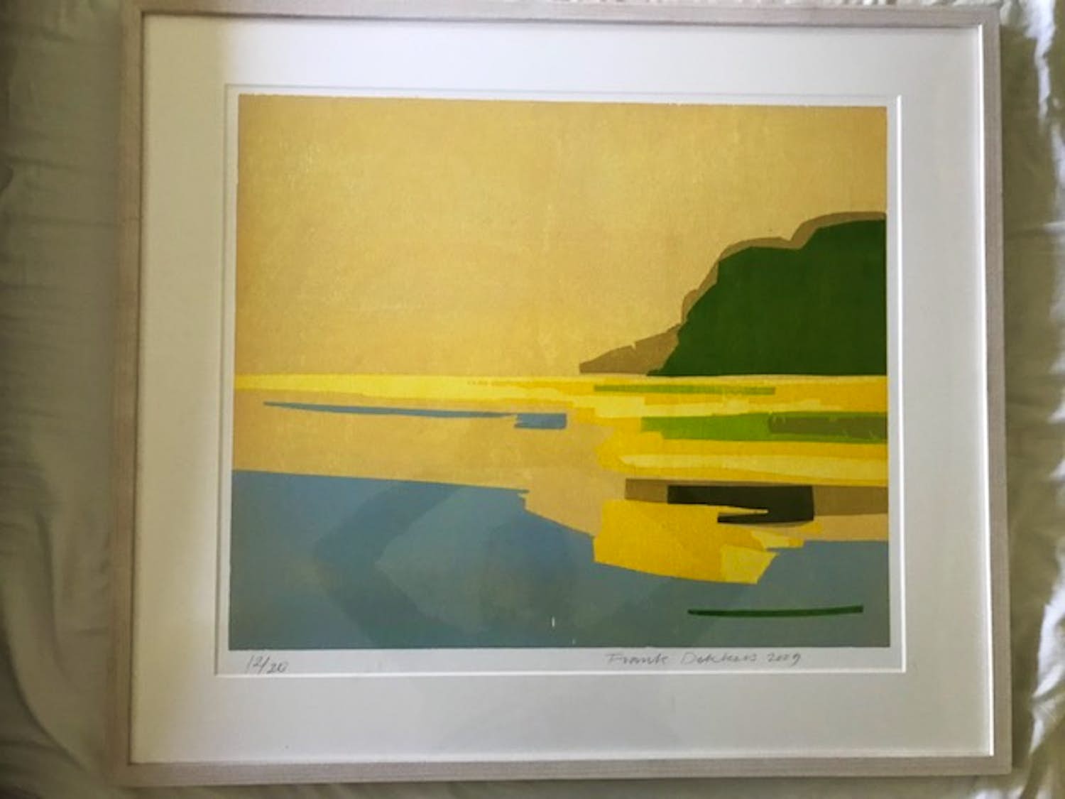 Frank Dekkers - houtsnede Ochtend in de uiterwaard (ingelijst) verkocht voor € 150!