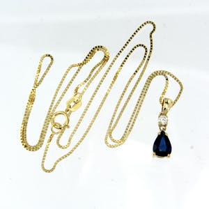 14K Goud - geelgouden collier met saffier en diamant kopen? Bied vanaf 195!