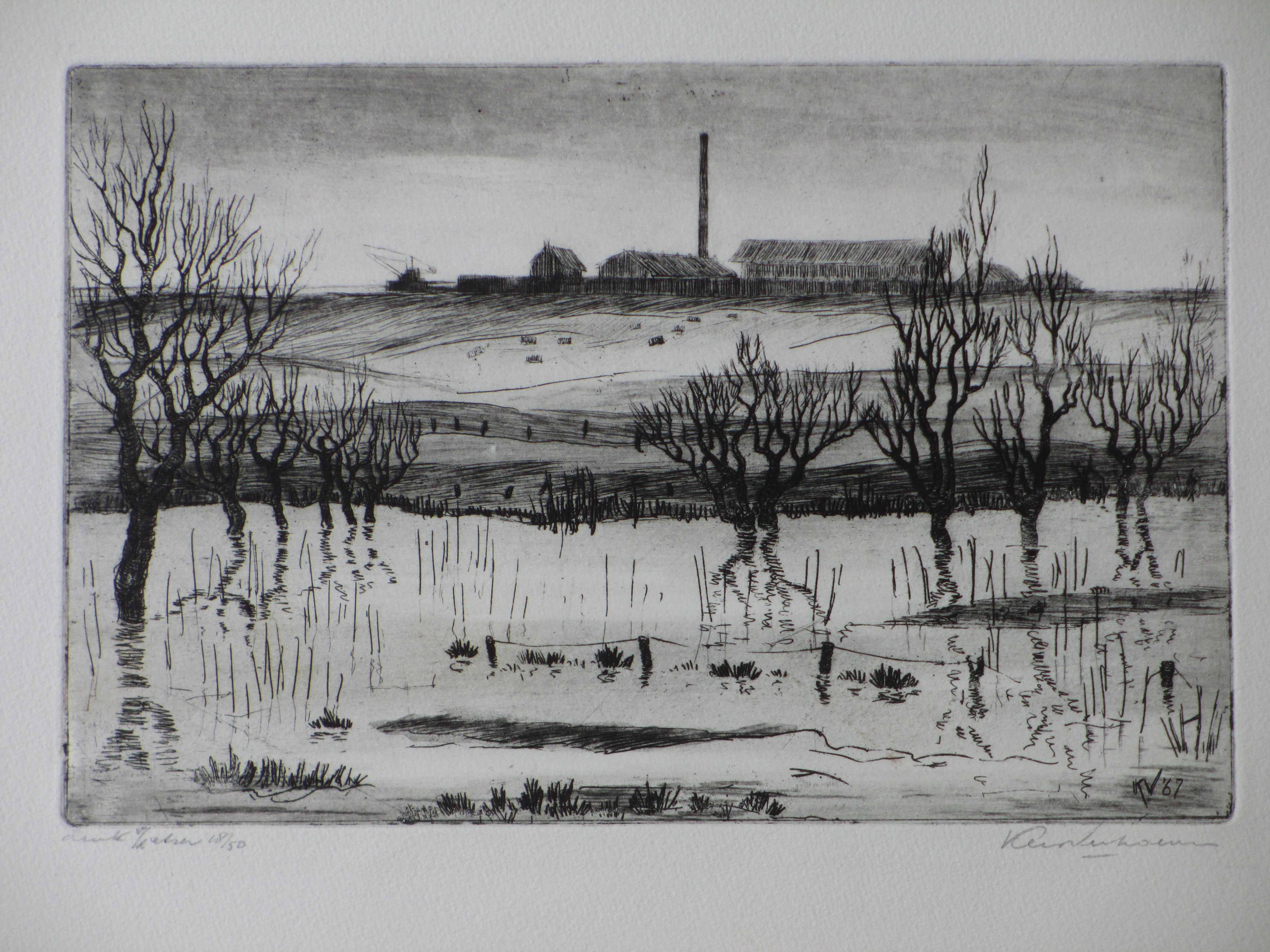 Kees Verhoeven - Uiterwaarden Wijk bij Duurstede - Ets verkocht voor € 45!