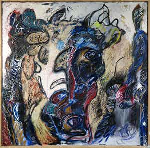 Rachid Ben Ali - Acryl op doek, Z.T. Compositie met figuren - Ingelijst (Groot) verkocht voor € 350!