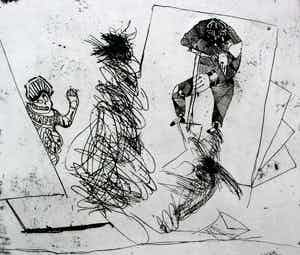 Lucebert - Ets zwart wit verkocht voor € 250!