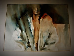 Hans Vanhorck - Groot impressionistisch Aquarel "Vrouw in gedachten" BIEDEN VANAF 20€!! kopen? Bied vanaf 20!