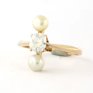 14k geel gouden ring bezet parel en old mine cut diamant tot 0.80ct kopen? Bied vanaf 610!