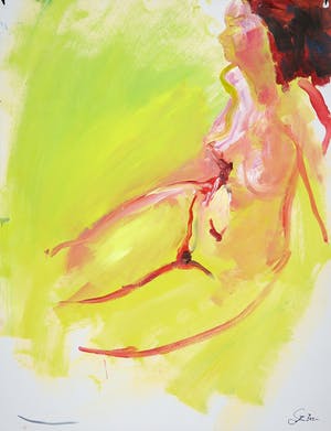 Franscz Witte - Acryl op papier, Geel en rood figuur kopen? Bied vanaf 1!