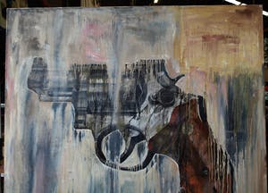 Ronald Hooft - Zeer groot schilderij (200 x 200 cm), “Gun” – New York, 1992 kopen? Bied vanaf 1!