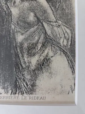 Felicien Rops - Derriere le Rideau. Dame. Portret. Naakt. 1908. Ingelijst. kopen? Bied vanaf 89!