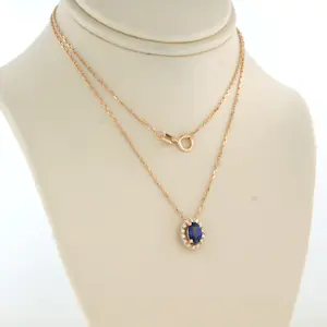 14k gouden collier met hanger bezet saffier en briljant geslepen diamant 0,07ct kopen? Bied vanaf 185!