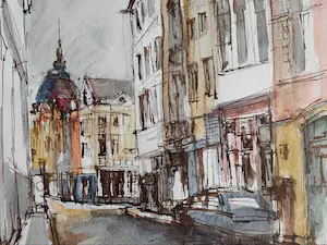 Roger Baeyens - Stadsgezicht - Aquarel kopen? Bied vanaf 1!