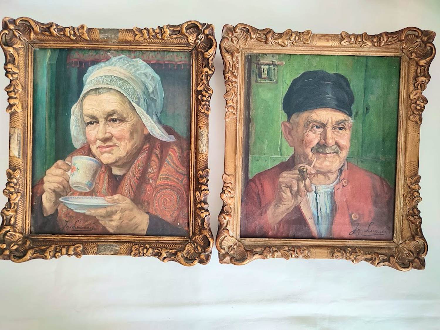 Jan Laenen - Pendant van 2 genreportretten kopen? Bied vanaf 240!