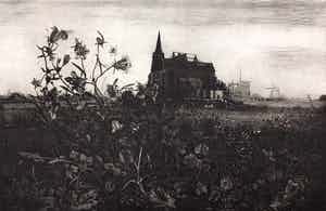 Simon Koene - Kerk met grasklokje (zomer) verkocht voor € 35!