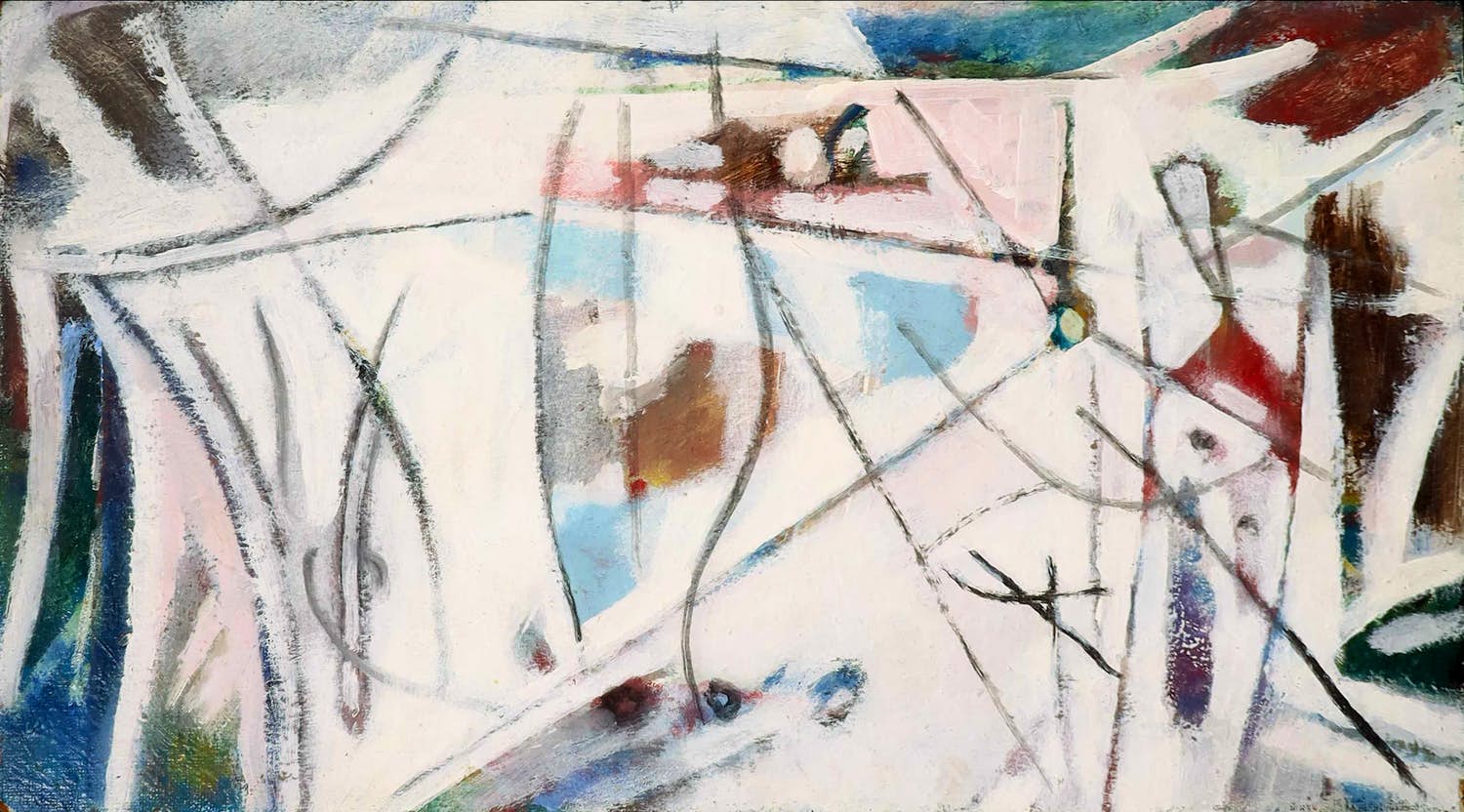 Klaas Boonstra - Olieverf op board, Abstracte compositie verkocht voor € 100!
