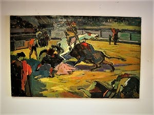 Daniel Wilhelm Bekking - Krachtig en met felle kleuren geschilderd "stierenvechten te Barcelona" - GROOT! kopen? Bied vanaf 120!