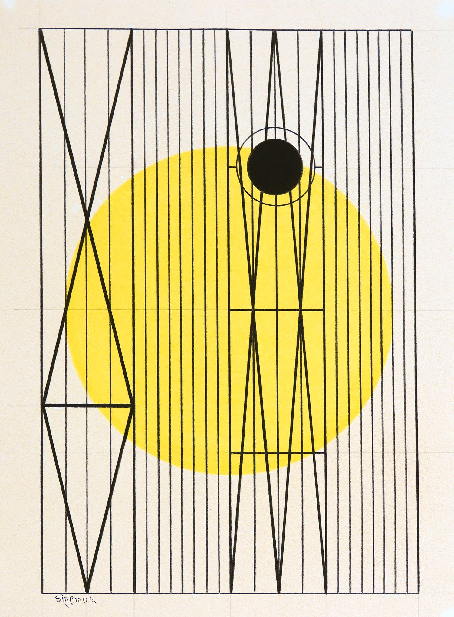 Wim Sinemus - Gemengde techniek op papier, Geometrische compositie kopen? Bied vanaf 400!