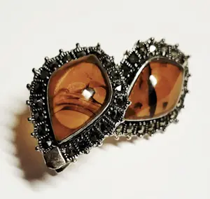 Vintage teardrop oorbellen met gouden amber en marcasiet kopen? Bied vanaf 60!