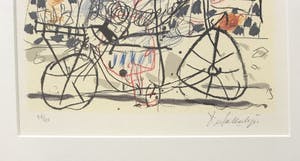 Kees Salentijn - op de fiets - fraaie zeefdruk - ingelijst kopen? Bied vanaf 115!