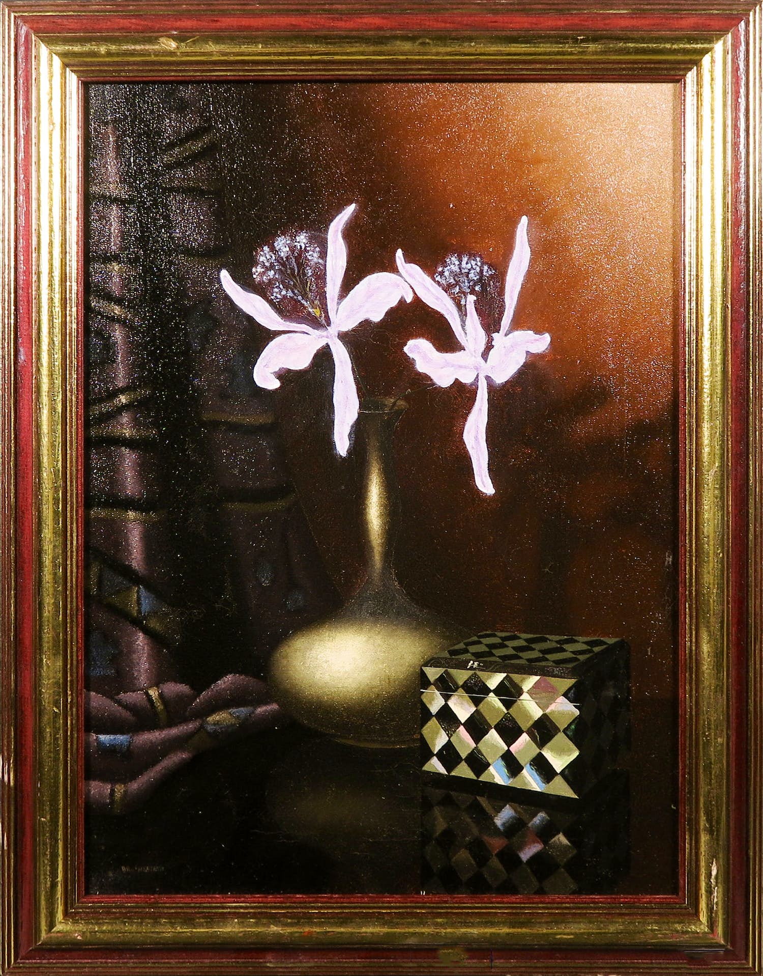 Nico Bruijnesteijn - Olieverf op doek, Stilleven met parelmoer doosje en orchideeën - Ingelijst kopen? Bied vanaf 1!