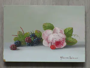 Johannes Eerdmans - Stilleven met fruit en roos - Olie op paneel kopen? Bied vanaf 175!