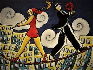 Jacques Tange - populair Rotterdams graficus - gesigneerde Zeefdruk - a very short romance - kopen? Bied vanaf 40!