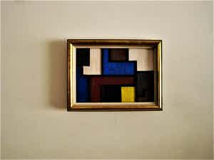 Pjotr van Oorschot - Geometrische Hout en Acrylverf Collage "Hommage a de Stijl" gesigneerd verkocht voor € 10!