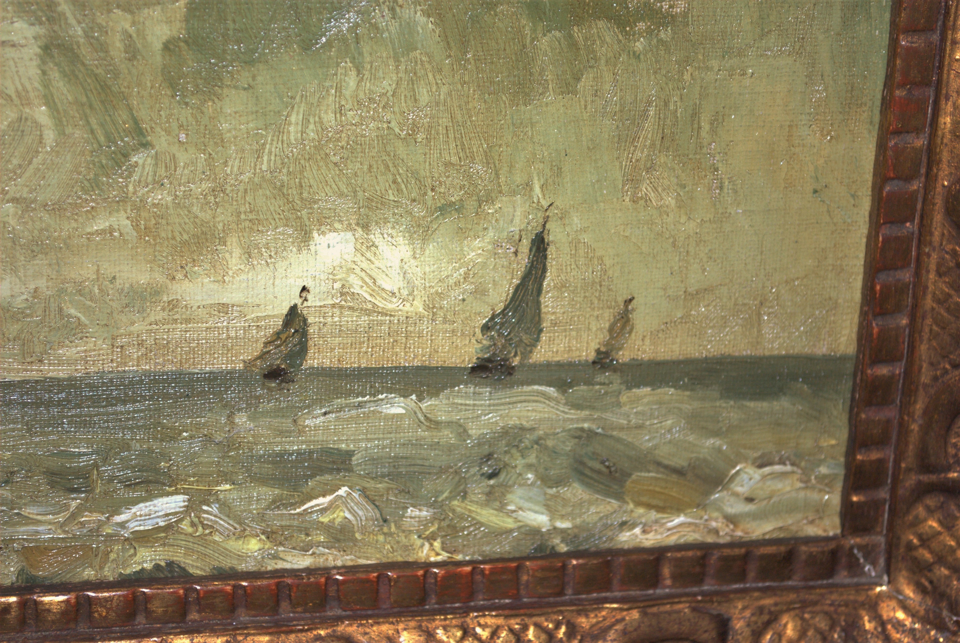 Niet of onleesbaar gesigneerd - zeilboten op zee - olieverf kopen? Bied vanaf 1!