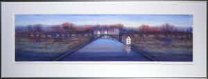 Willem de Vries - Aquarel, Avond langs het water - Ingelijst verkocht voor € 50!