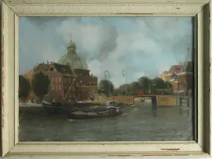 Fred Hartsuijker - Ingelijste pastel , Stadsgezicht Amsterdam kopen? Bied vanaf 40!