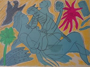 Corneille - KOPPEL & KAT & VOGEL / KLEURLITHO / 53x73cm / SIG / 1989 kopen? Bied vanaf 165!