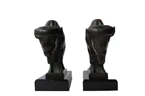 Max Le Verrier - Boekensteunen (2) - Gepatineerd metaal op marmer sokkel - Twee bizons kopen? Bied vanaf 750!