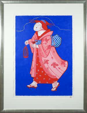 Ada Breedveld - Zeefdruk, Geschenk voor geisha Mayra - Ingelijst verkocht voor € 50!