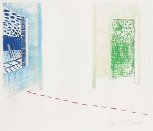 Roger Raveel - Kleurenets, Kamer met rode streeplijn II - Ingelijst kopen? Bied vanaf 400!