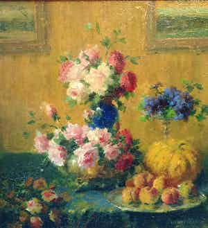 Henry Kokken - C455 - Bloemstilleven met fruit. verkocht voor € 150!