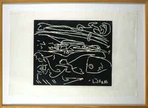 Wim Izaks - Houtsnede op Japans papier, Vrede - Ingelijst (Groot) verkocht voor € 20!