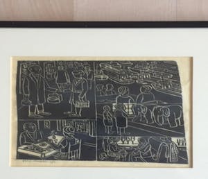 Elly Kuipers - - houtsnede - vijf jaren '70 tafereeltjes kopen? Bied vanaf 20!