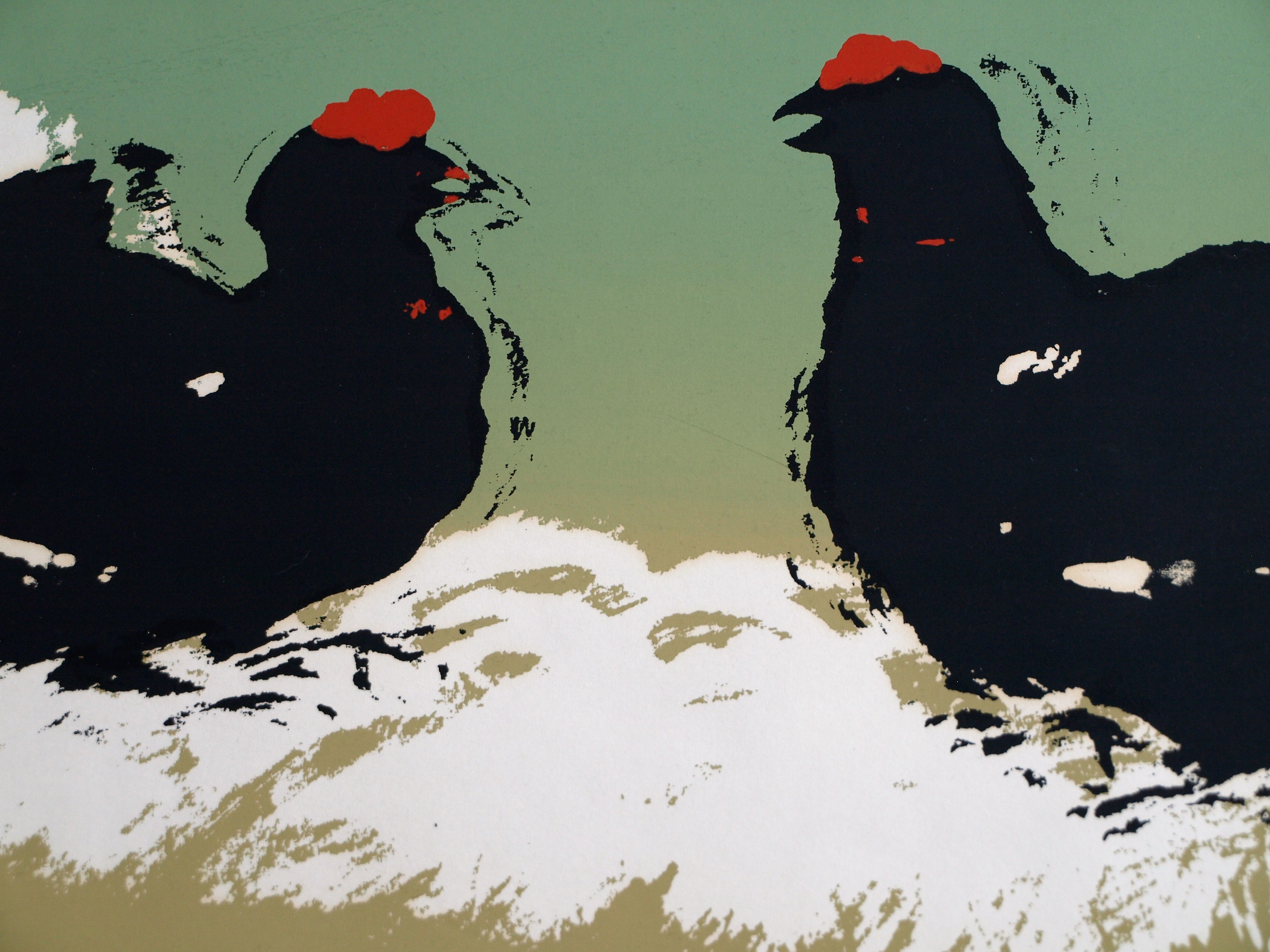 Niet of onleesbaar gesigneerd - Zeefdruk , 2 Zwarte kippen – gesigneerd – 1980 – oplage 10/20 kopen? Bied vanaf 1!