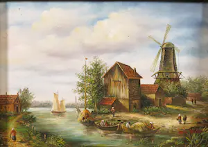 Willem van Roon - Olieverf op paneel, Hollands riviergezicht - Ingelijst kopen? Bied vanaf 1!