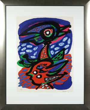 Anton Rooskens - Litho, Vogel boven een hoofd - Ingelijst (Groot) verkocht voor € 250!