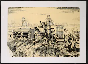 Len Ong - Zeefdruk op papier op paneel, Oogsttijd in het nieuwe land Noord-Oostpolder kopen? Bied vanaf 1!