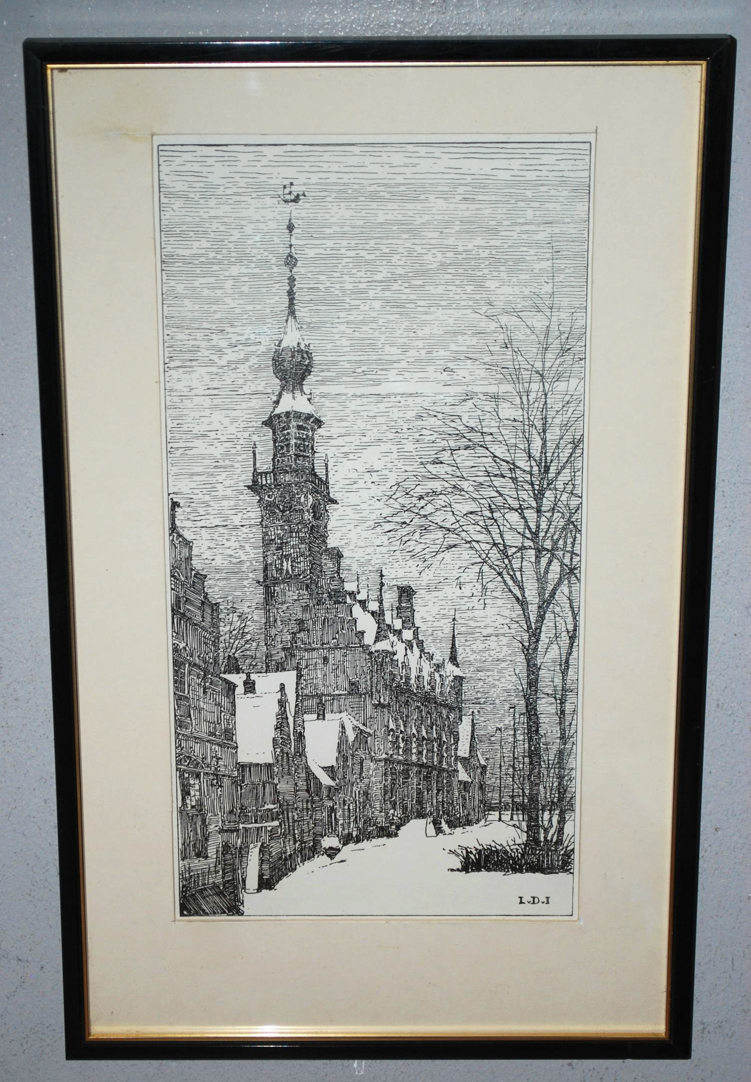 Lucie van Dam van Isselt - (Veerse Joffer): Het stadhuis van Veere in de sneeuw - 1925 kopen? Bied vanaf 60!