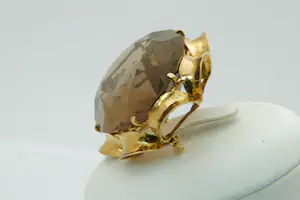 18K Goud - Klassiek 18 Krt gouden montuur met grote (ca 85ct!!) rook-kwarts edelsteen kopen? Bied vanaf 340!