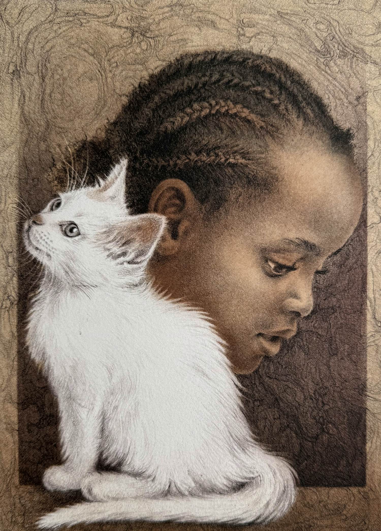 Poen de Wijs - handgesigneerde kleurenlitho | 'Kinderspel - Meisje met witte kat'| 2006 kopen? Bied vanaf 100!