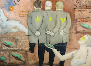 Ruben Rodriguez - Gemengde techniek op doek, Three man - Ingelijst kopen? Bied vanaf 200!