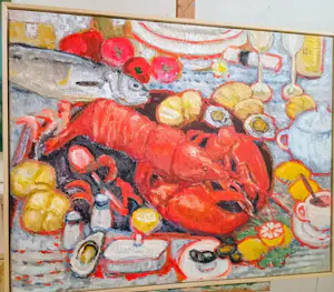 Tanja Koelemij - serie stillevens vis, krab, kreeft en mosselen kopen? Bied vanaf 220!