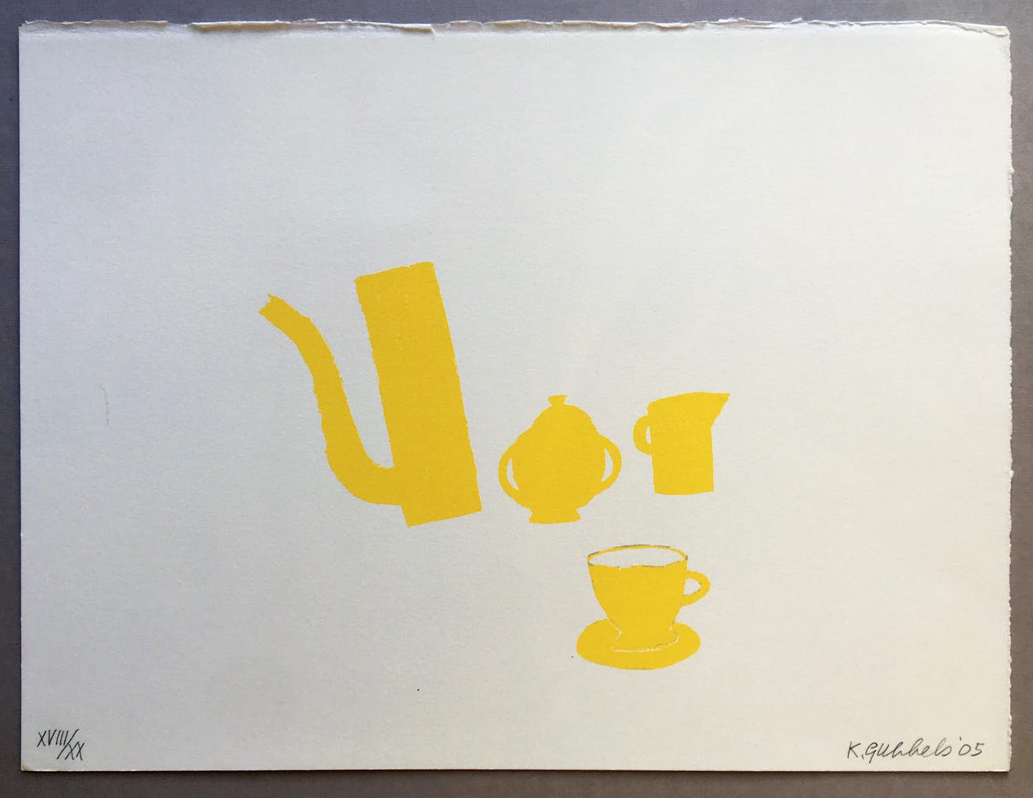 Klaas Gubbels - zeefdruk - ‘Geel Servies’ - 2005 verkocht voor € 285!