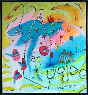 Miriam Slaats - Acryl op doek, Jubelend naar ons onsje(Groot) verkocht voor € 400!