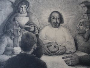 Jan Strube - Litho Titel. Christus en de Emmaüsgangers. kopen? Bied vanaf 40!