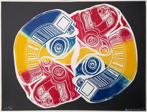 Frenk van Heeswijk - Linosnede TWEE VRACHTAUTOS 1996 kopen? Bied vanaf 1!